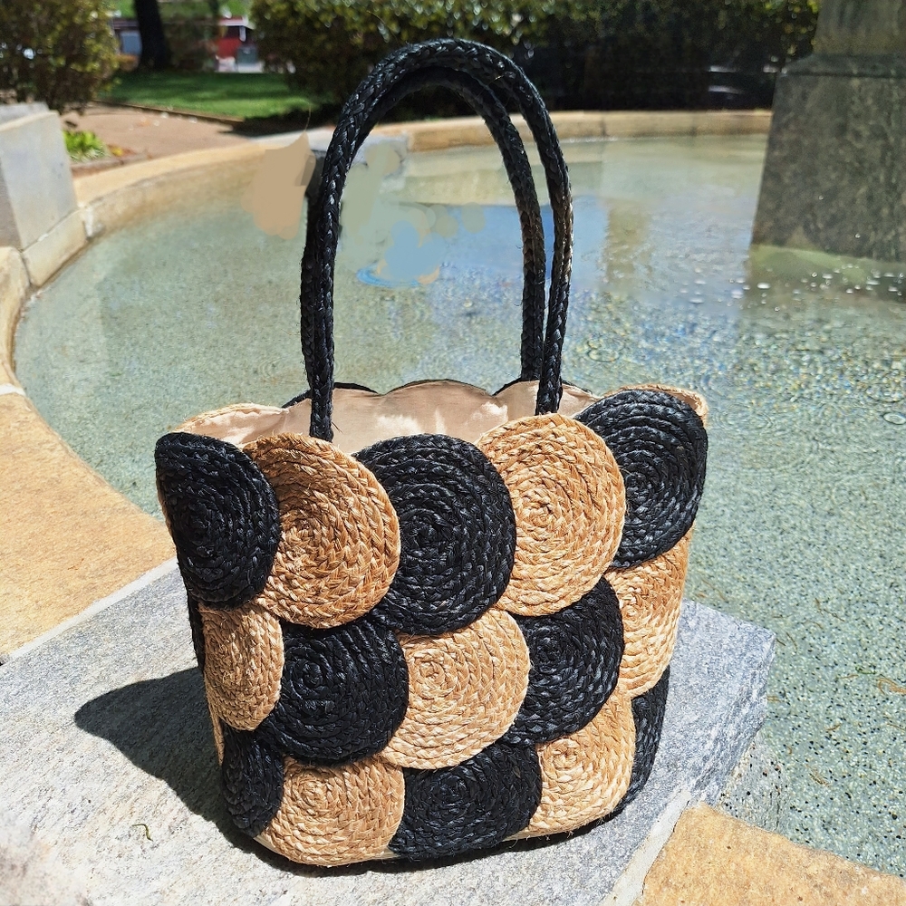 Woven Wicker Bag Purse Natural Jute Large Modern Tote Beach Uptown Shoulder Bags